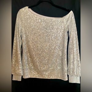 NWT Allegra K silver sequined off shoulder blouse, Sz. X-small